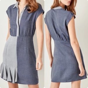Contrasting Print Chambray Ruffle Hem Dress